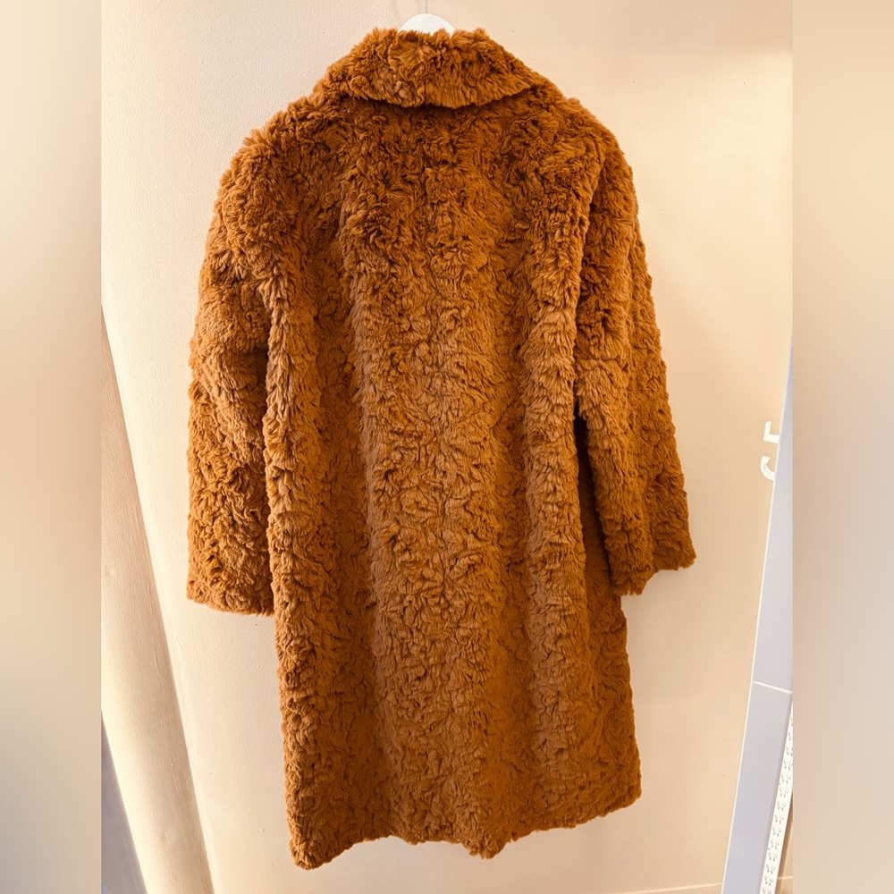 NEW Anthropologie Brown Faux Fur Long Double Breasted Preppy Button Coat S 6 - Picture 6 of 11